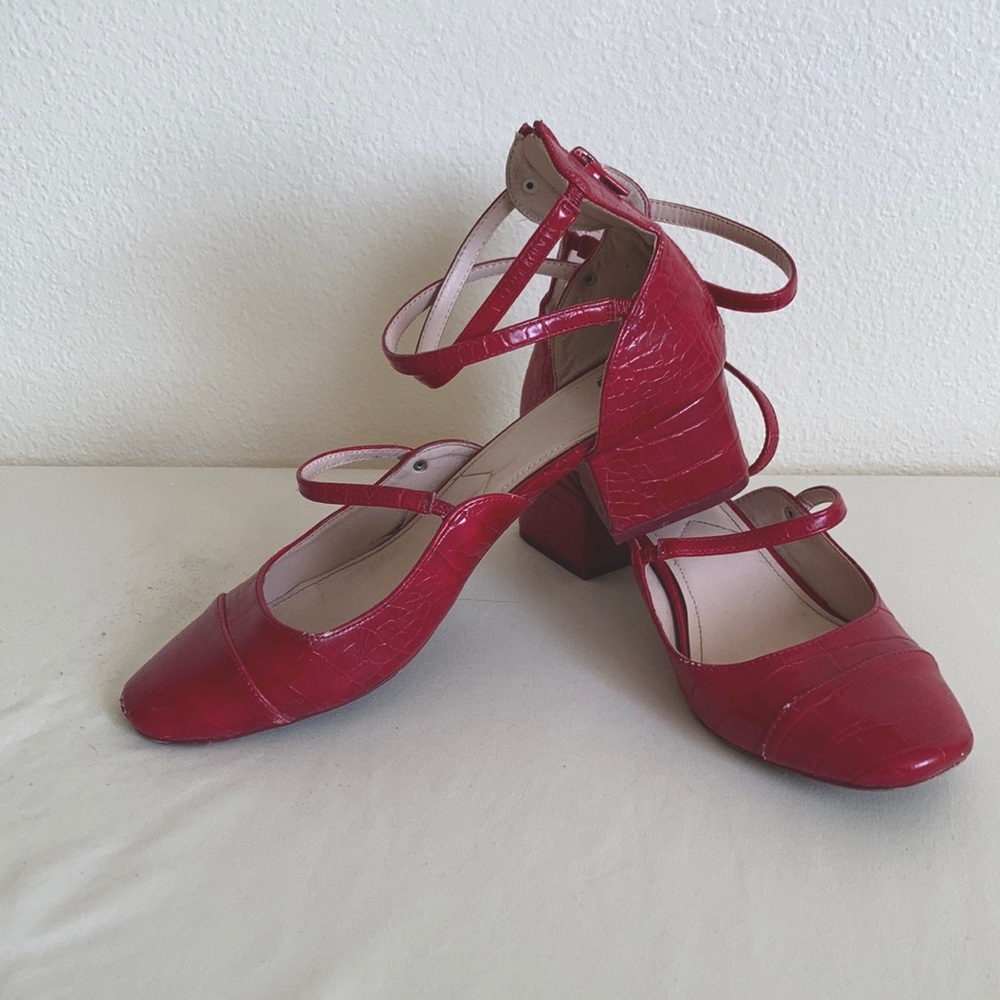 Strappy red Zara block heels